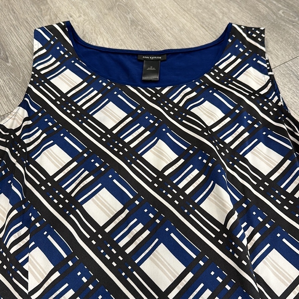 Ann Taylor Sleeveless Checkered Plaid Blouse Shirt Women’s Medium Blue White - Picture 3 of 6